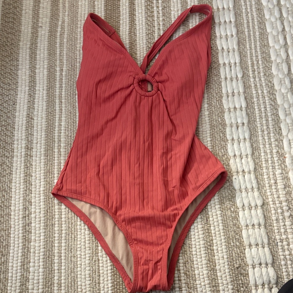 Coral Ribbed One-Piece Swimsuit